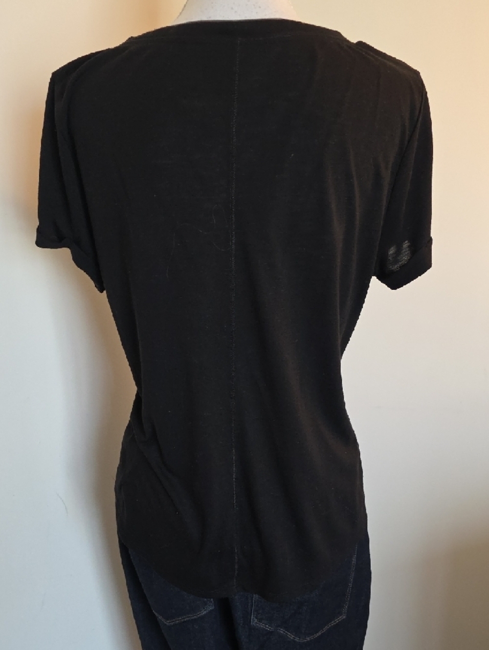 Black V-Neck Short Sleeve Women's Top - Picture 3 of 5